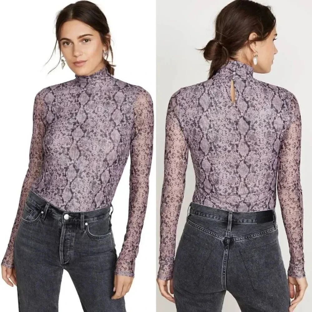 CINQ A SEPT Python Turtleneck In Sea Fog L - image 1